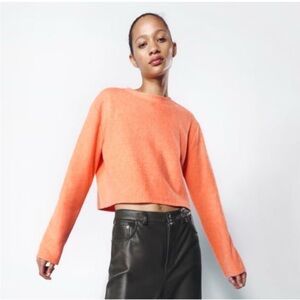 Zara Cropped Crewneck Sweater - Bright Orange